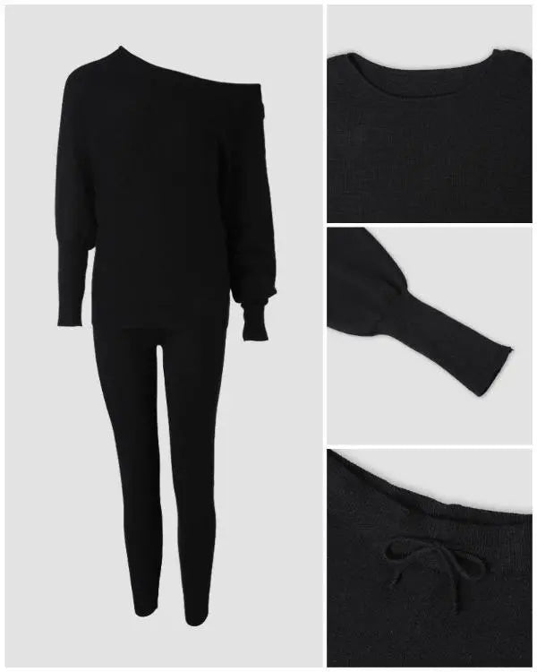 2 Piece Lounge Outfit Long Sleeve Pullover Tops Drawstring High Waisted Pants Set Tracksuit
