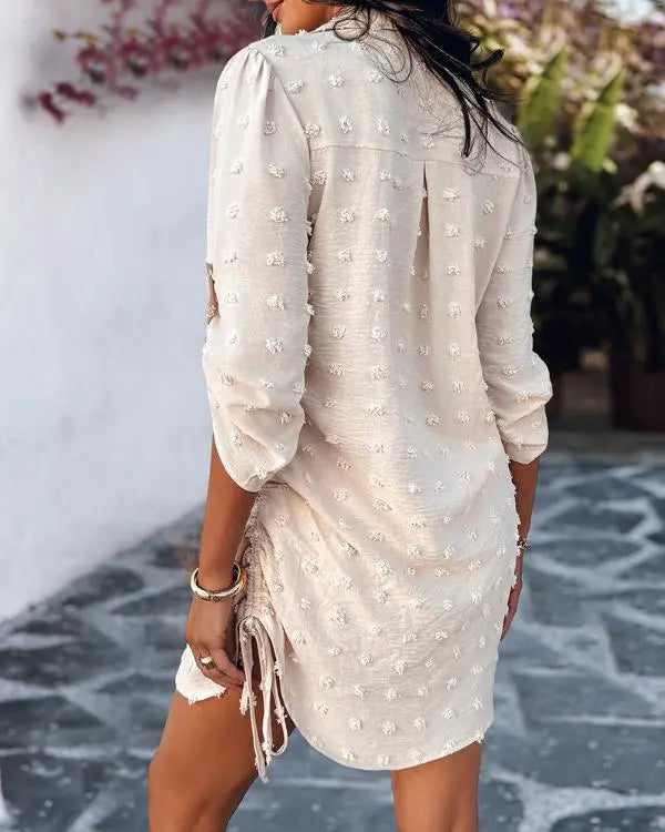 Polka Dot Stand Collar Long Sleeve Shirt Dress Casual Button Design Mini Dress