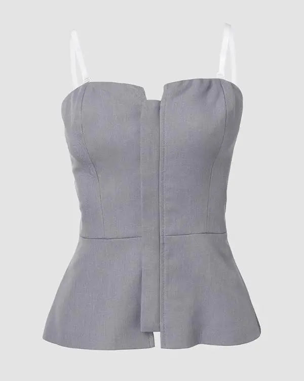 Zip-up Ruffle Hem Slim Fit Bandeau Top