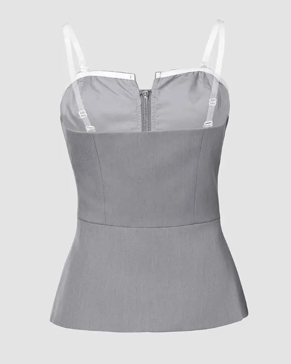 Zip-up Ruffle Hem Slim Fit Bandeau Top