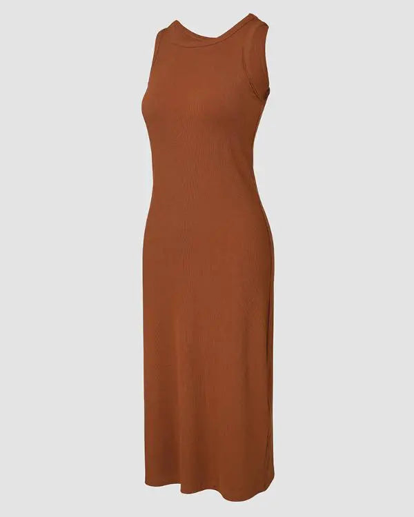 ShapeSculpt Shapewear Built-in Bra Tank Bodycon Dress Sleeveless Crew Neck Slim Casual Ribbed Mid-calf Dress