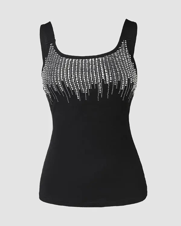 Round Neck Rhinestone Decor Skinny Tank Top