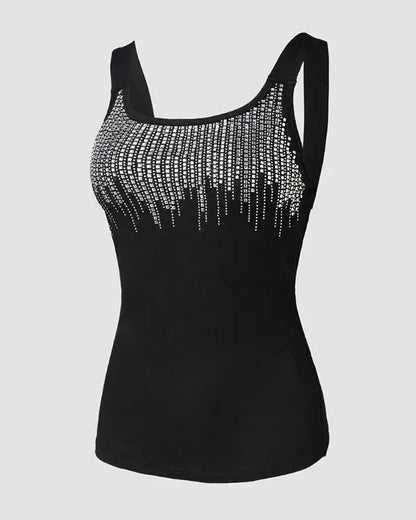 Round Neck Rhinestone Decor Skinny Tank Top