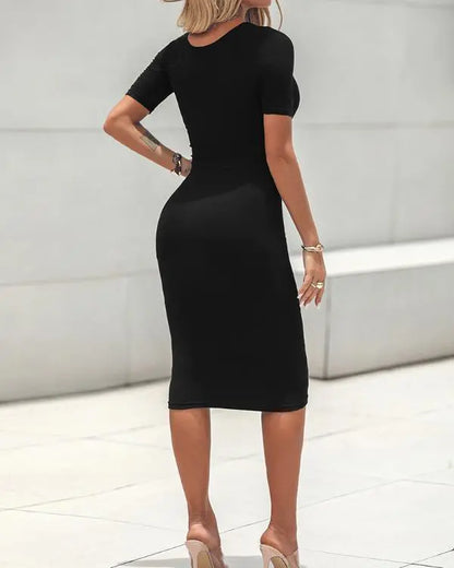 ShapeSculpt Short Sleeve Bodycon Midi Dress BUILT-IN SHAPEWEAR Square Neck Slim Fit Casual Dresses