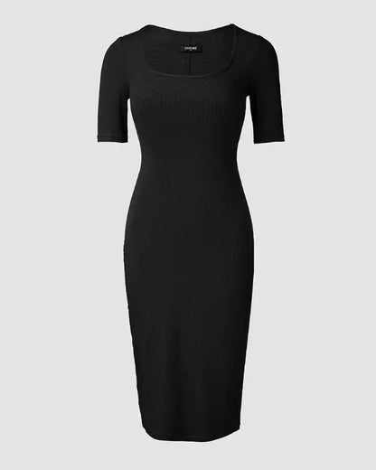 ShapeSculpt Short Sleeve Bodycon Midi Dress BUILT-IN SHAPEWEAR Square Neck Slim Fit Casual Dresses