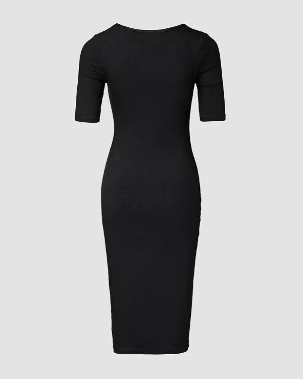 ShapeSculpt Short Sleeve Bodycon Midi Dress BUILT-IN SHAPEWEAR Square Neck Slim Fit Casual Dresses