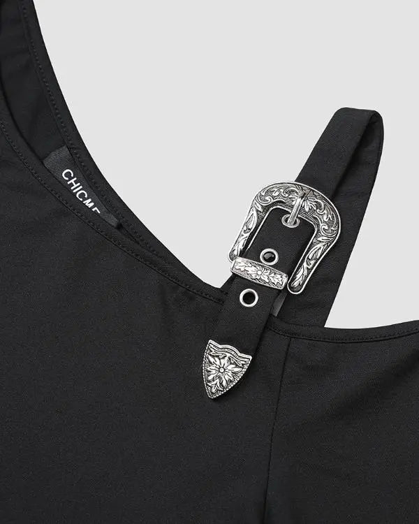 Long Sleeve Slim Fit Tops Casual Cold Shoulder Buckled Blouse Shirts