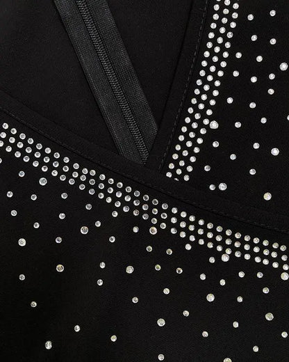 Chiffon Long Sleeve V-Neck Bodycon Dress Rhinestone Decor Mini Dress