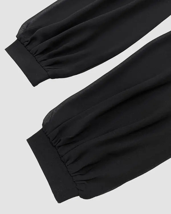 Chiffon Long Sleeve V-Neck Bodycon Dress Rhinestone Decor Mini Dress