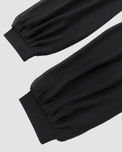 Chiffon Long Sleeve V-Neck Bodycon Dress Rhinestone Decor Mini Dress