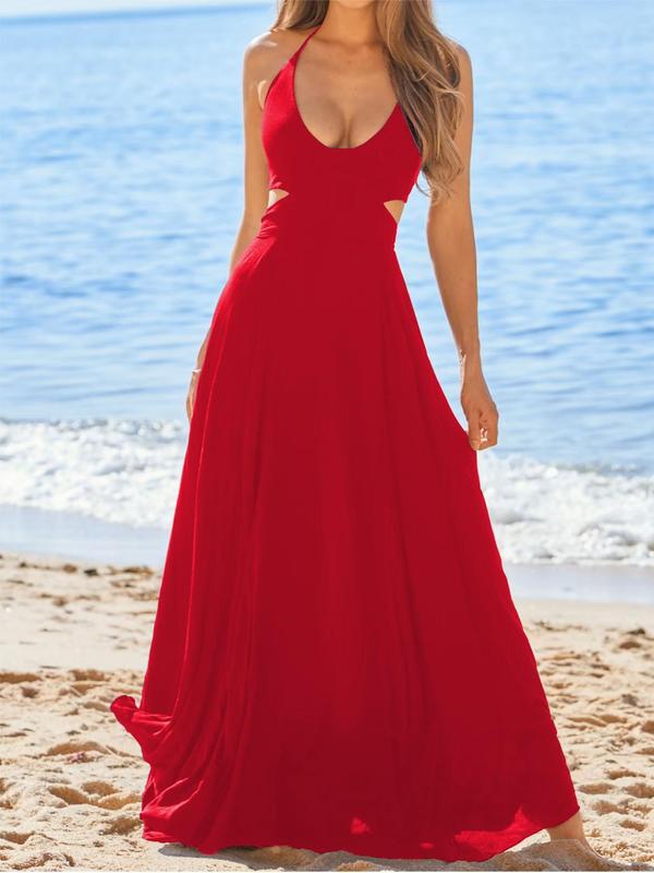 Cut Out Backless Boho Halter Dresses