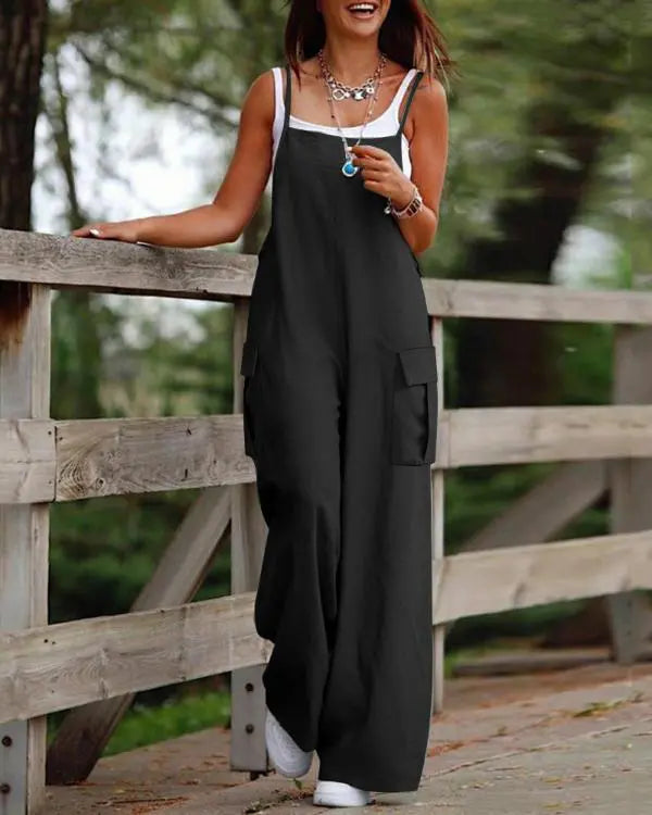 Spaghetti Strap Pocket Design Suspender Jumpsuit