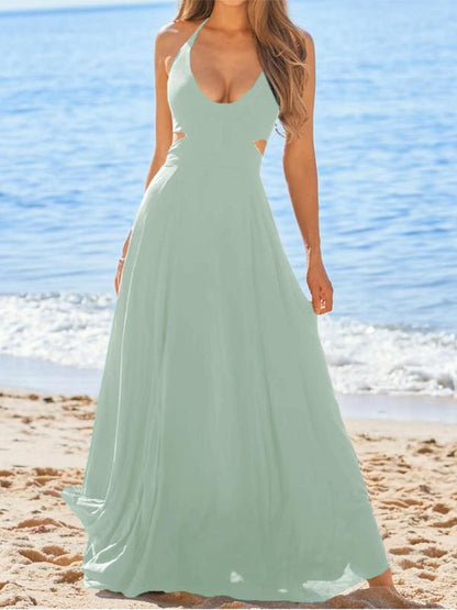 Cut Out Backless Boho Halter Dresses