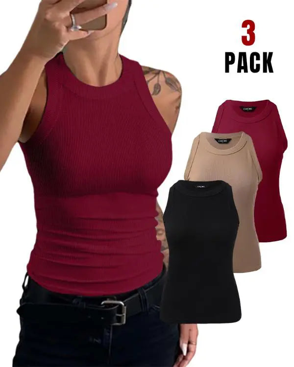 3-Pack Knit Round Neck Thick Strap Racerback Tank Tops