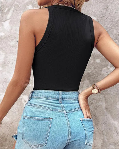 O-Neck Knit Sleeveless Basic Slim Fit Tummy Control Tank Casual Top