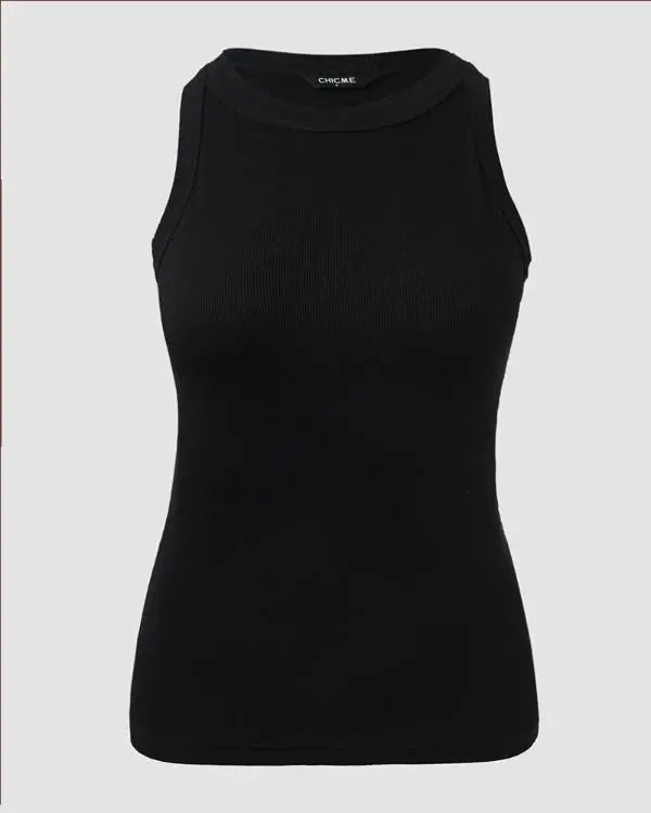 O-Neck Knit Sleeveless Basic Slim Fit Tummy Control Tank Casual Top