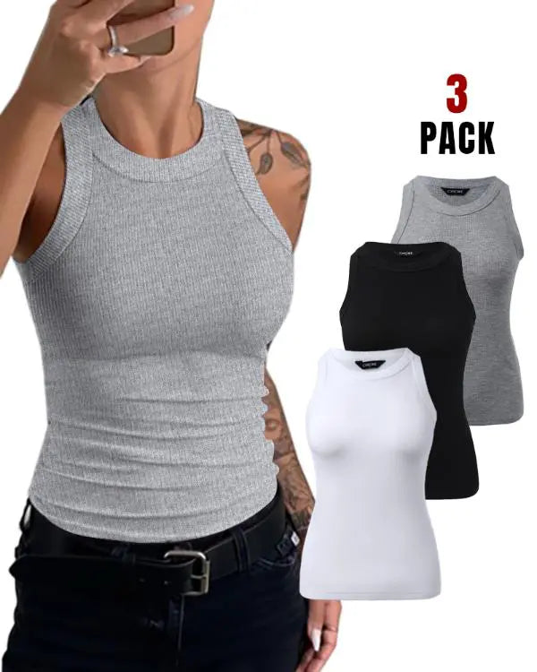 3-Pack Knit Round Neck Thick Strap Racerback Tank Tops