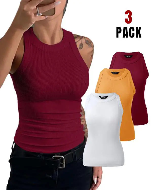 3-Pack Knit Round Neck Thick Strap Racerback Tank Tops