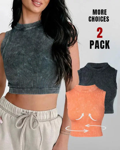 2-Pack Washed Seamless Sleeveless Rib-Knit Crop Top