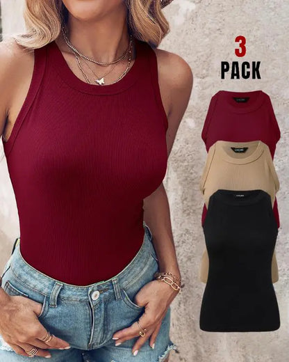 3-Pack Knit Round Neck Thick Strap Racerback Tank Tops