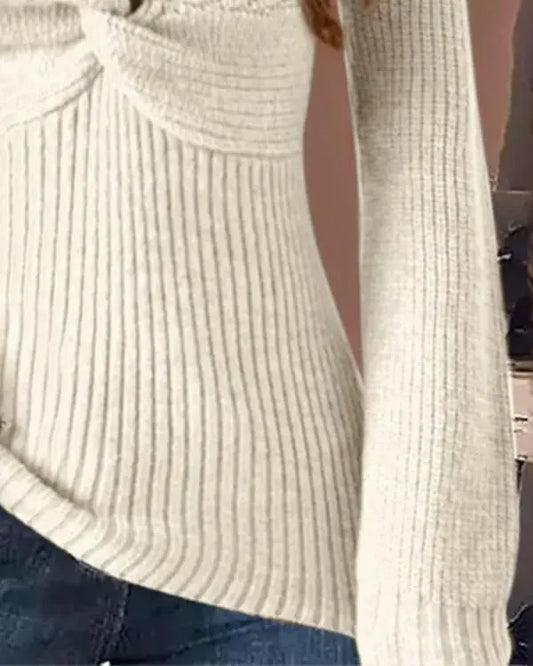 Twisted Long Sleeve V-Neck Knit Sweater