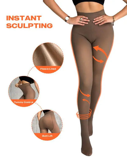 ShapeLift 2-Piece Magic Fleece Lined Leggings Tight Thin Fleece Thermal Pantyhose Warm Leggings（Size Regular/Large/Extra Large）