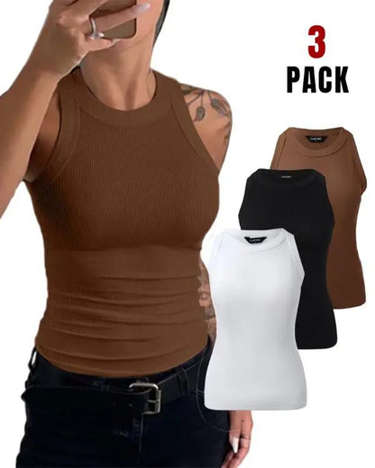 3-Pack Knit Round Neck Thick Strap Racerback Tank Tops