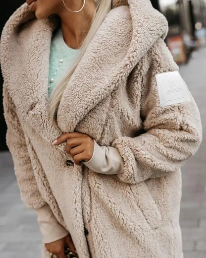 Buttoned Pocket Design Hooded Teddy Coat