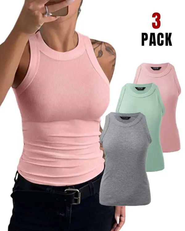 3-Pack Knit Round Neck Thick Strap Racerback Tank Tops