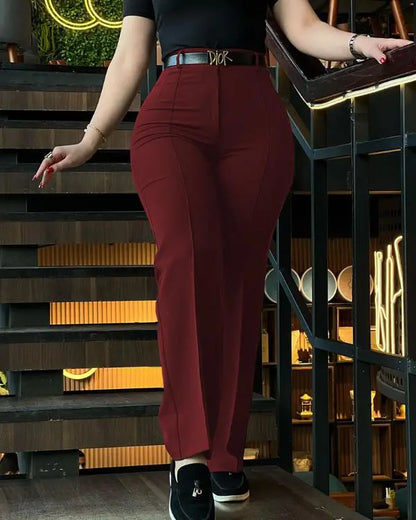 High Waist Straight Leg Work Pants Business Casual Trousers