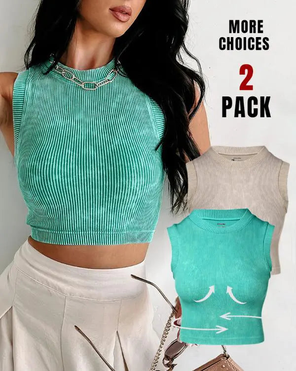 2-Pack Washed Seamless Sleeveless Rib-Knit Crop Top