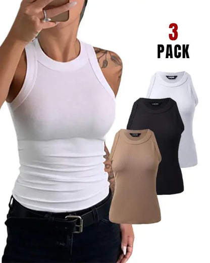 3-Pack Knit Round Neck Thick Strap Racerback Tank Tops