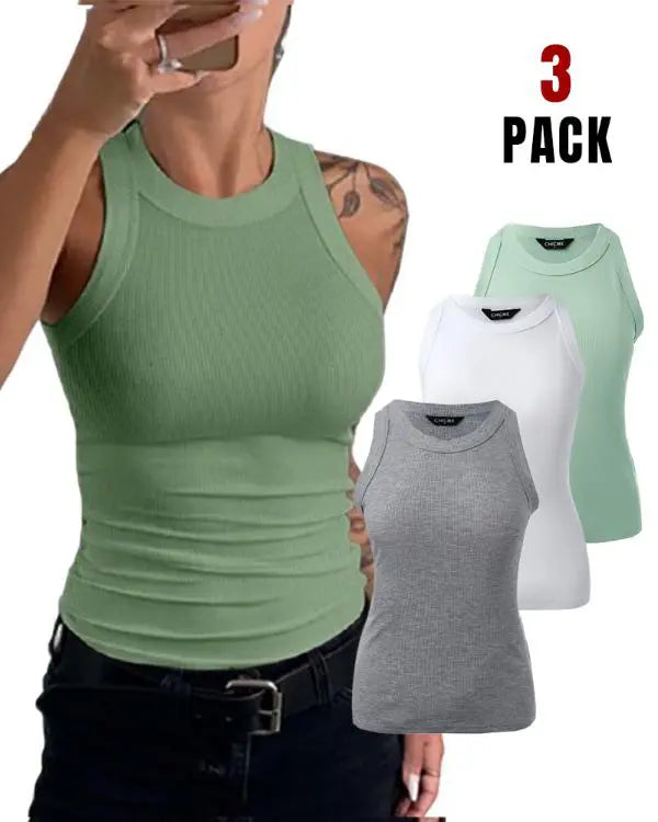 3-Pack Knit Round Neck Thick Strap Racerback Tank Tops