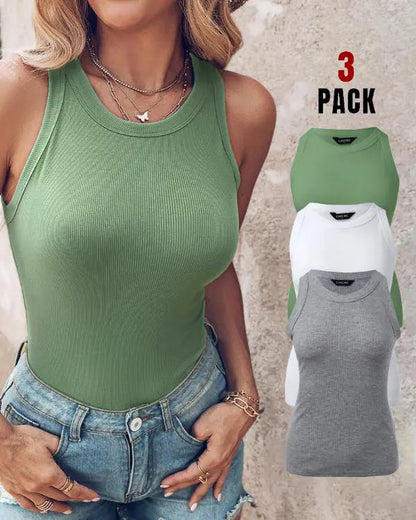 3-Pack Knit Round Neck Thick Strap Racerback Tank Tops