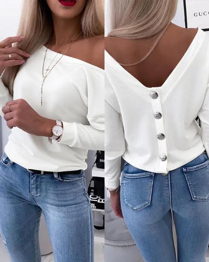 Long Sleeve Backless Buttoned Top