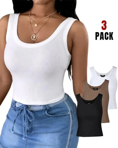 3-Pack Scoop Neck Sleeveless Ribbed Tank Top Cami Tee Shirts