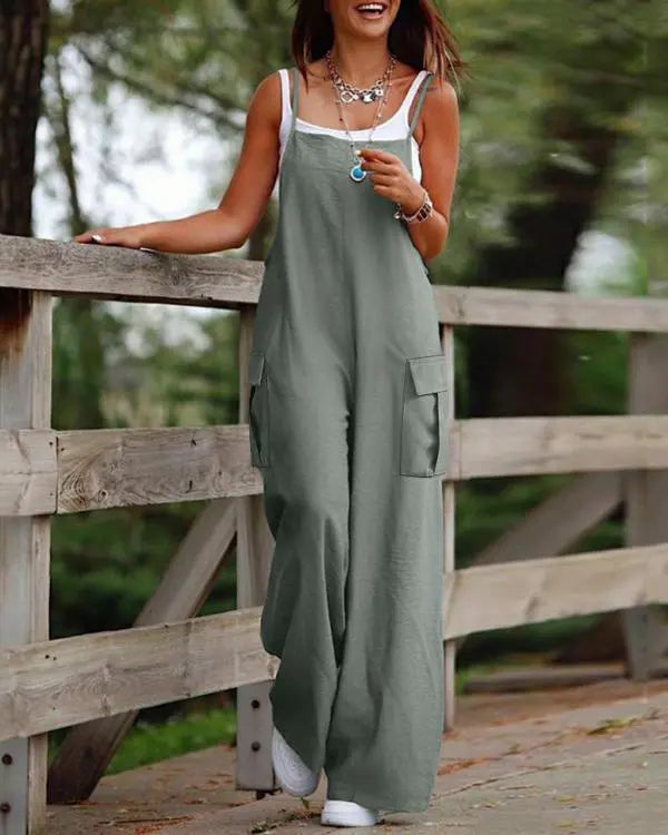 Spaghetti Strap Pocket Design Suspender Jumpsuit