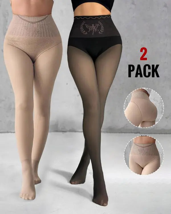 ShapeLift 2-Pack Magic Fleece Lined Leggings High Waist Tummy Control Butt Lifting Thermal Pantyhose (2-Pack, Black Black)
