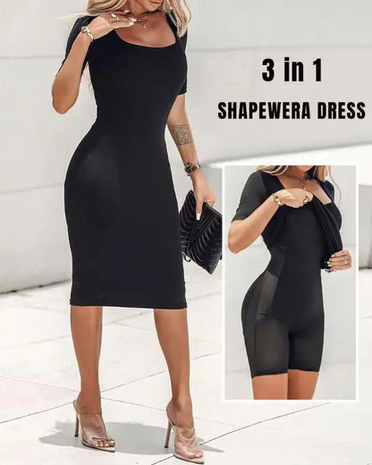 ShapeSculpt Short Sleeve Bodycon Midi Dress BUILT-IN SHAPEWEAR Square Neck Slim Fit Casual Dresses