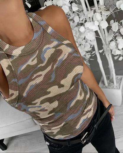 Rhinestone Contrast Sequin Keyhole Neck Sleeveless Slim Fit Elasticity Ribbed Top Elegant Tank