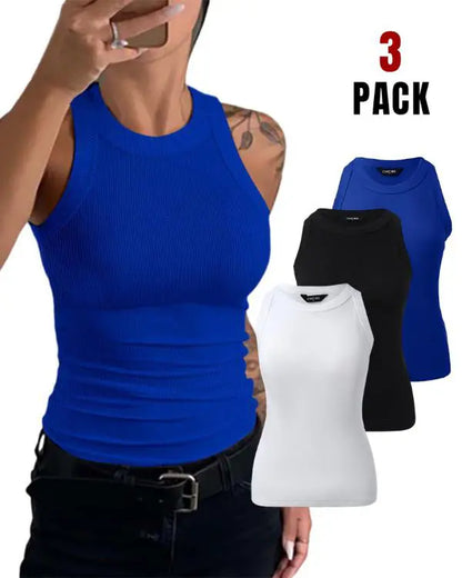 3-Pack Knit Round Neck Thick Strap Racerback Tank Tops