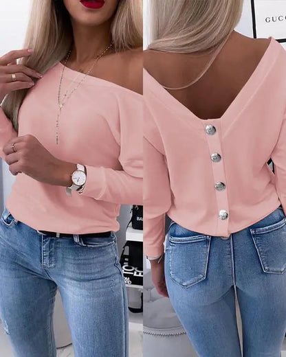 Long Sleeve Backless Buttoned Top