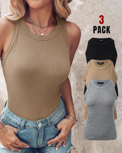 3-Pack Knit Round Neck Thick Strap Racerback Tank Tops