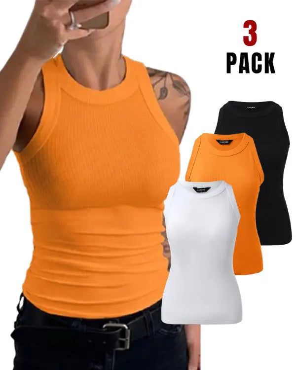 3-Pack Knit Round Neck Thick Strap Racerback Tank Tops