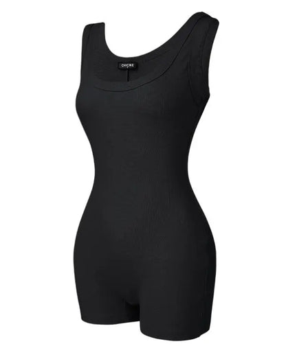 Ribbed U-Neck Yoga Romper Workout One Piece Seamless Tank Top Jumpsuit