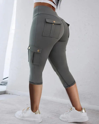 Butt Lifting Biker Capris Leggings High Waist Flap Pocket Workout Capris Gym Pants