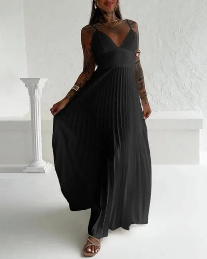 Bandeau Sleeveless Pleated Dress Elegant Flowy A Line Maxi Dress