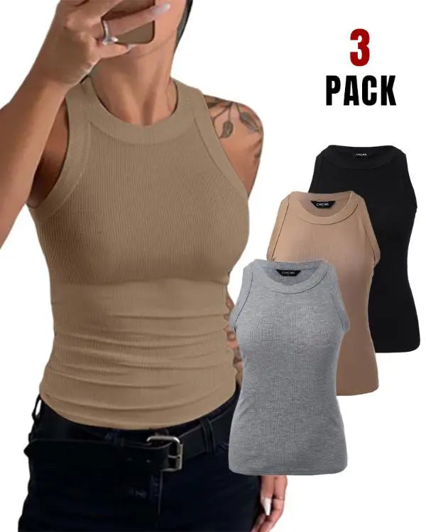 3-Pack Knit Round Neck Thick Strap Racerback Tank Tops