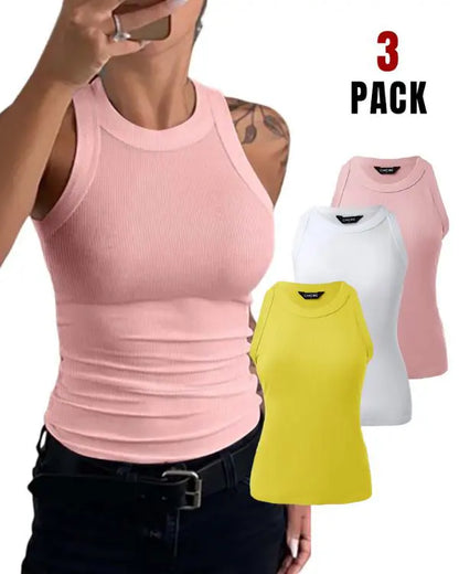 3-Pack Knit Round Neck Thick Strap Racerback Tank Tops