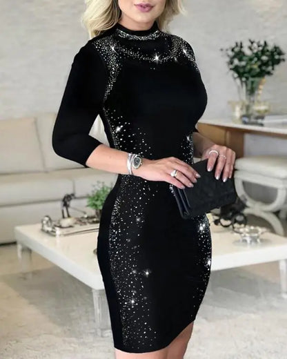 Contrast Sequin V-Neck Bodycon Dress Sexy Slim Fit Mini Dress